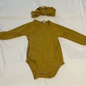 kate quinn Mustard Long-Sleeve Wrap One-Piece Bodysuit with Headband